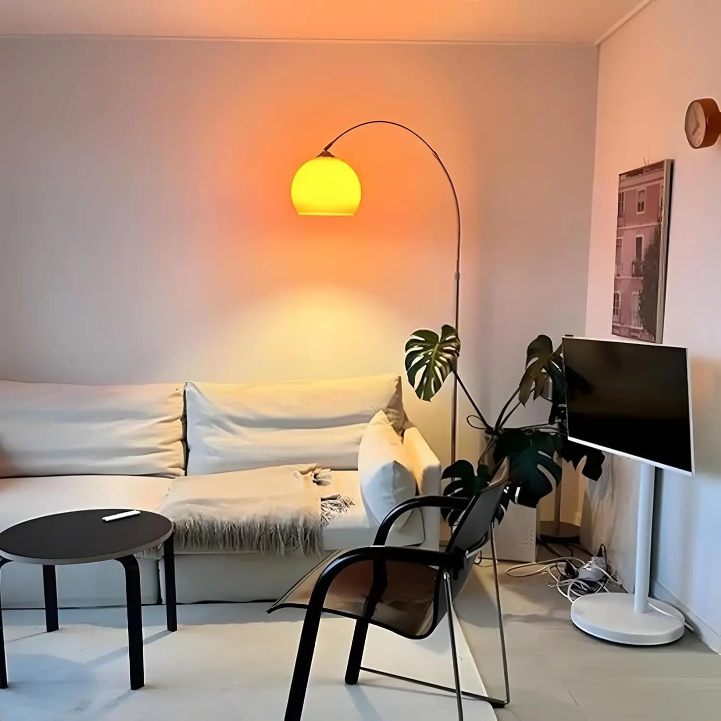 Nordic Simple Floor Lamp with Orange Acrylic Shade, Arc Reading Lamp for Living Room and Study Room Creative Orange