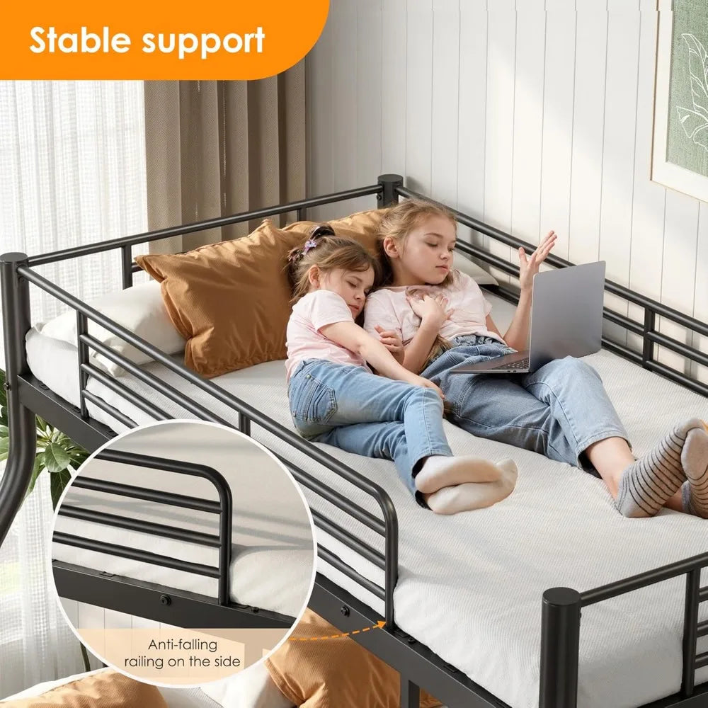 Bunk Beds Twin Over Full Size with Ladder and Guardrail, Heavy Duty Bunk Bed with Metal Slats Support, No Box, Customized