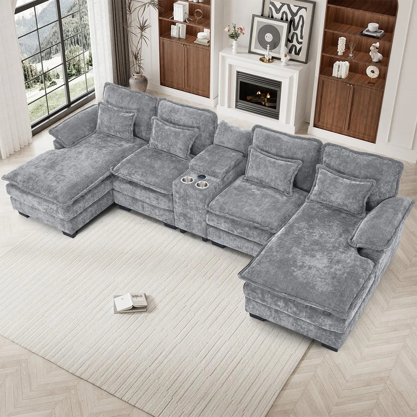133" Oversized U Shaped Cloud Couch Modular Sectional Couches for Living Room Comfy Chenille Deep Seat Sofa Set, Customized