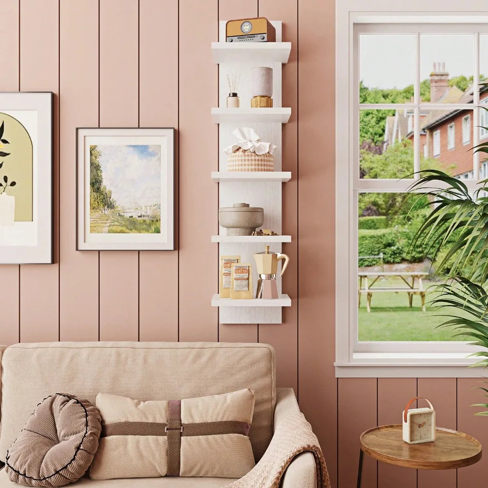 5-Tier Wall Mounted Shelf Versatile Storage Display Rack For Bedroom Living Room