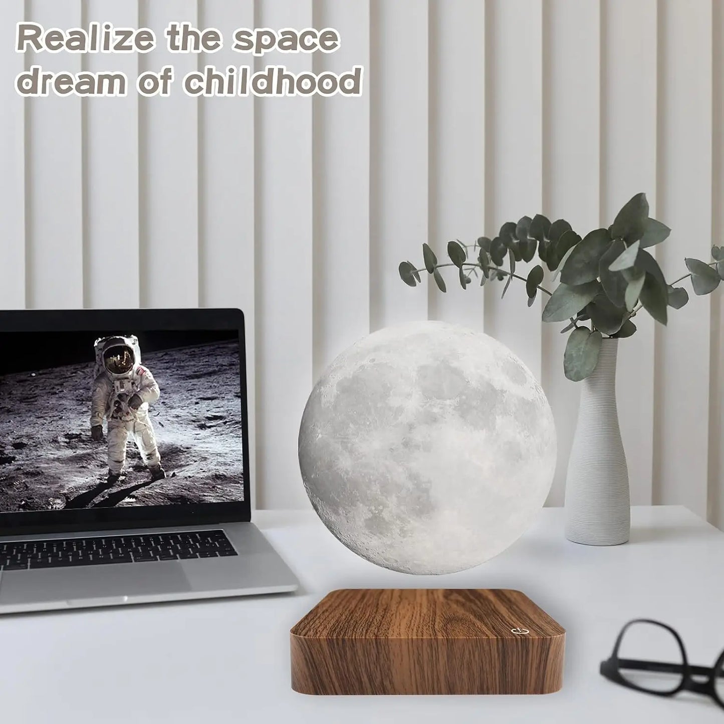 Magnetic Floating Rotating Moon Lamp with Wooden Base, 3 Color Temperature LED Night Lights of Print 3D for Unique Gifts,