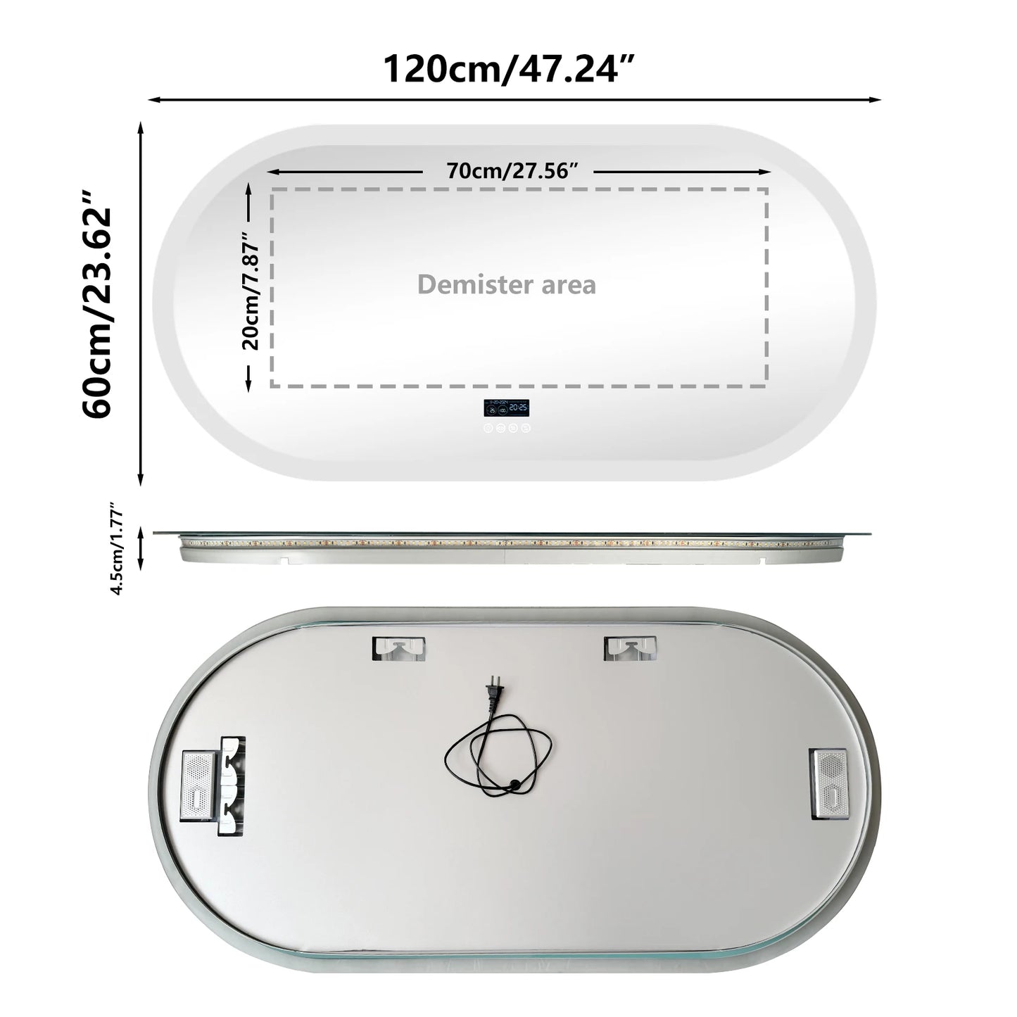 Oval LED Bathroom Mirror with Lights, Anti-Fog, Bluetooth Speaker, 3 Colors Temperature Dimmable Lighted Mirrors Waterproof