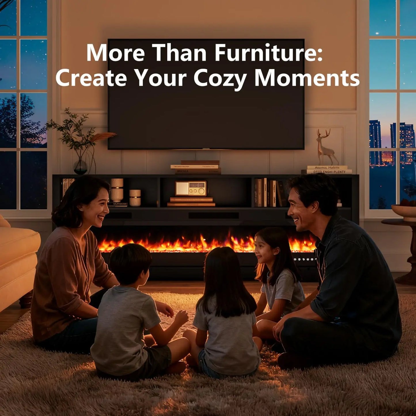 65" Fireplace TV Stand for Living Room, LED Entertainment Center for TVs Up to 75", Modern TV Stands with 60", Customized