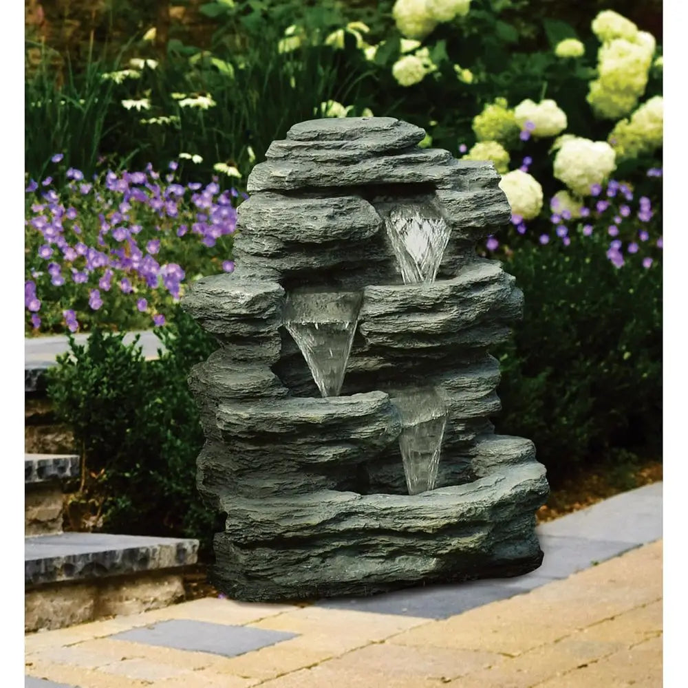 Outdoor Water ountain With Cascading Waterall, Natural ing Stone and Soothing Sound or Decor on Lawn, Garden, and Patio By ,Brow