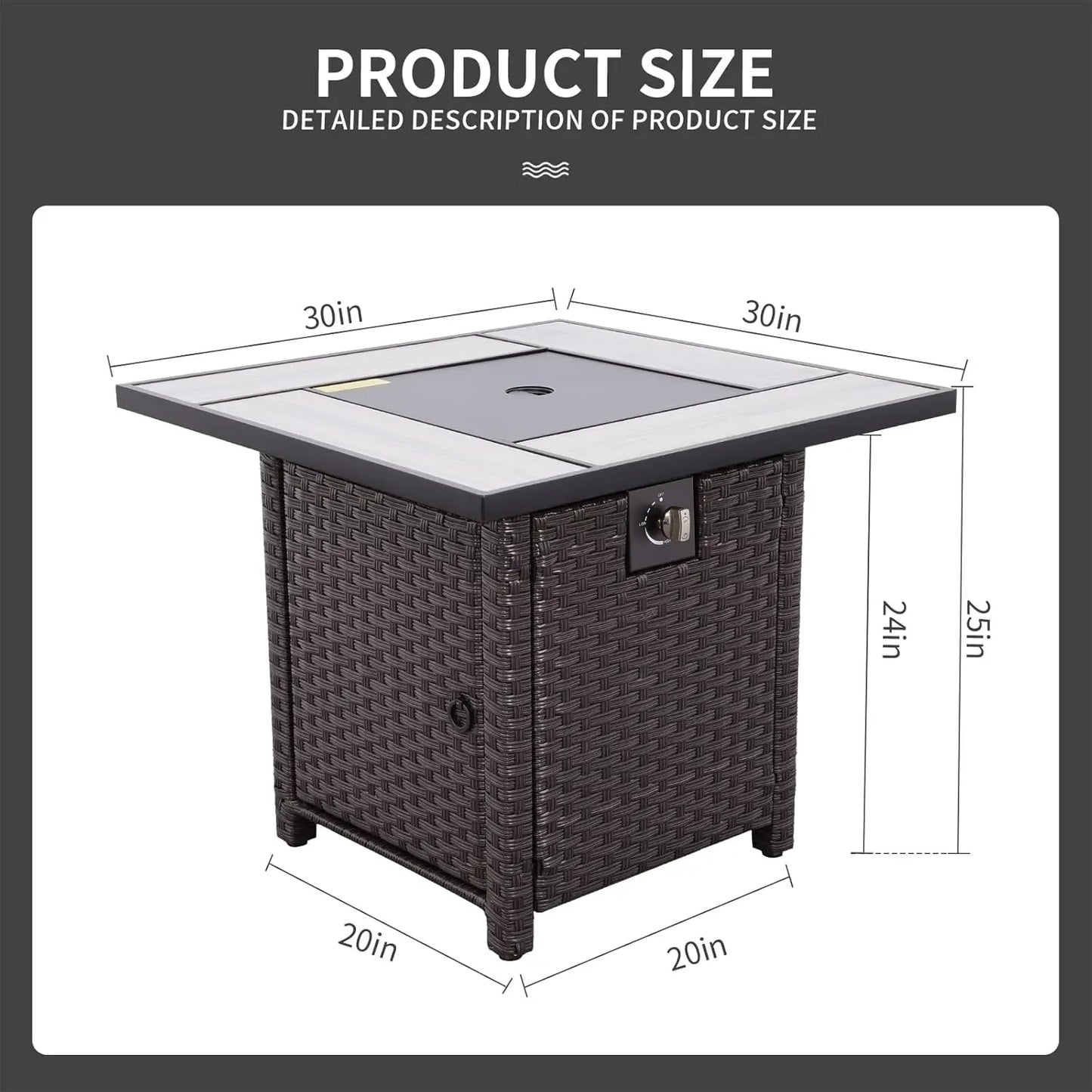 Propane Fire Pit, 30 Inch Outdoor PE Wicker Gas Fire Pit Table with Fire Glass, and Waterproof Cover, for Parties, Customized
