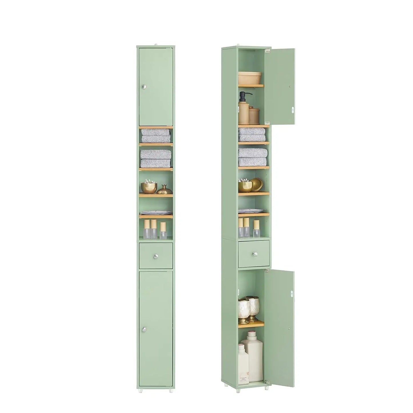 Narrow Bathroom Storage Cabinet Adjustable Shelves Anti-Tipping Tall Floor Cupboard Blue Customized