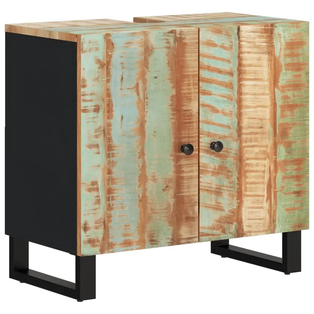 Rustic Bathroom Furniture Set, Solid Reclaimed Wood, 2-Piece Vanity Cabinet & Mirror, 13x24.4x22.8in, Farmhouse, Customized