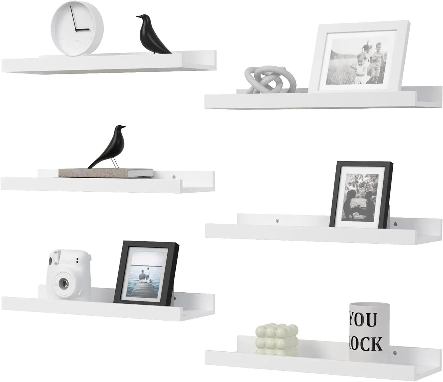 6 Pack Floating Wall Shelves Modern Display Shelves for Living Room Bedroom Home Decoration Minimalist Wall Mounted Storage