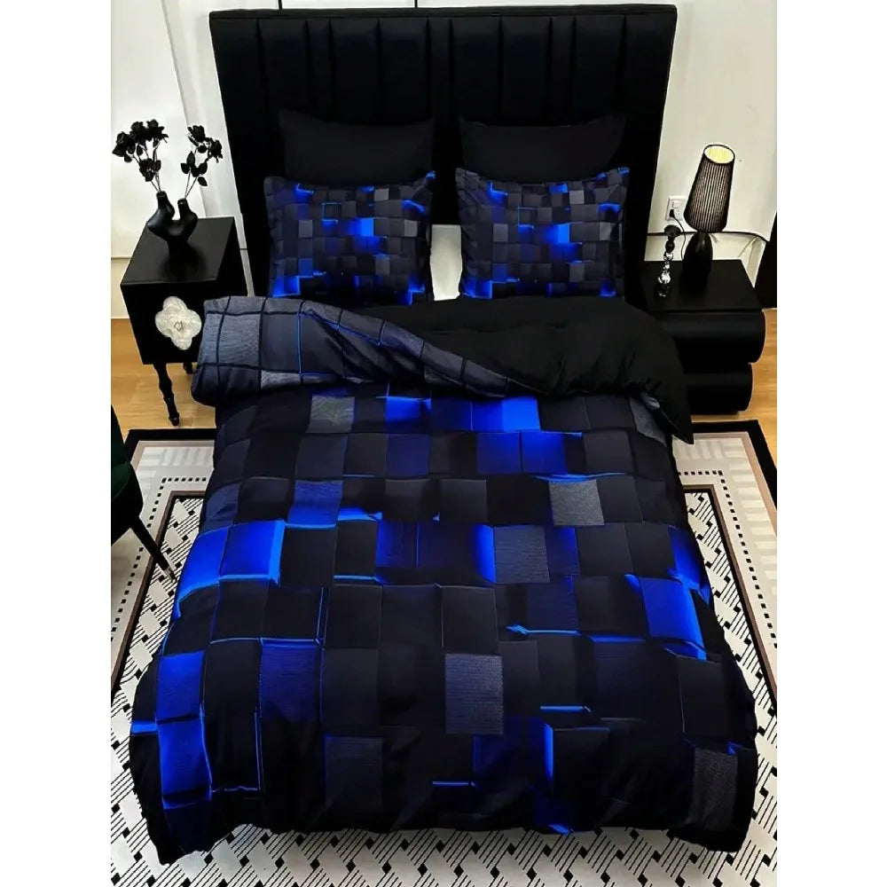 3 Piece Dark Tech Bedding Set All Seasons 1 Duvet Cover 2 Pillowcases Red Blue Orange Green