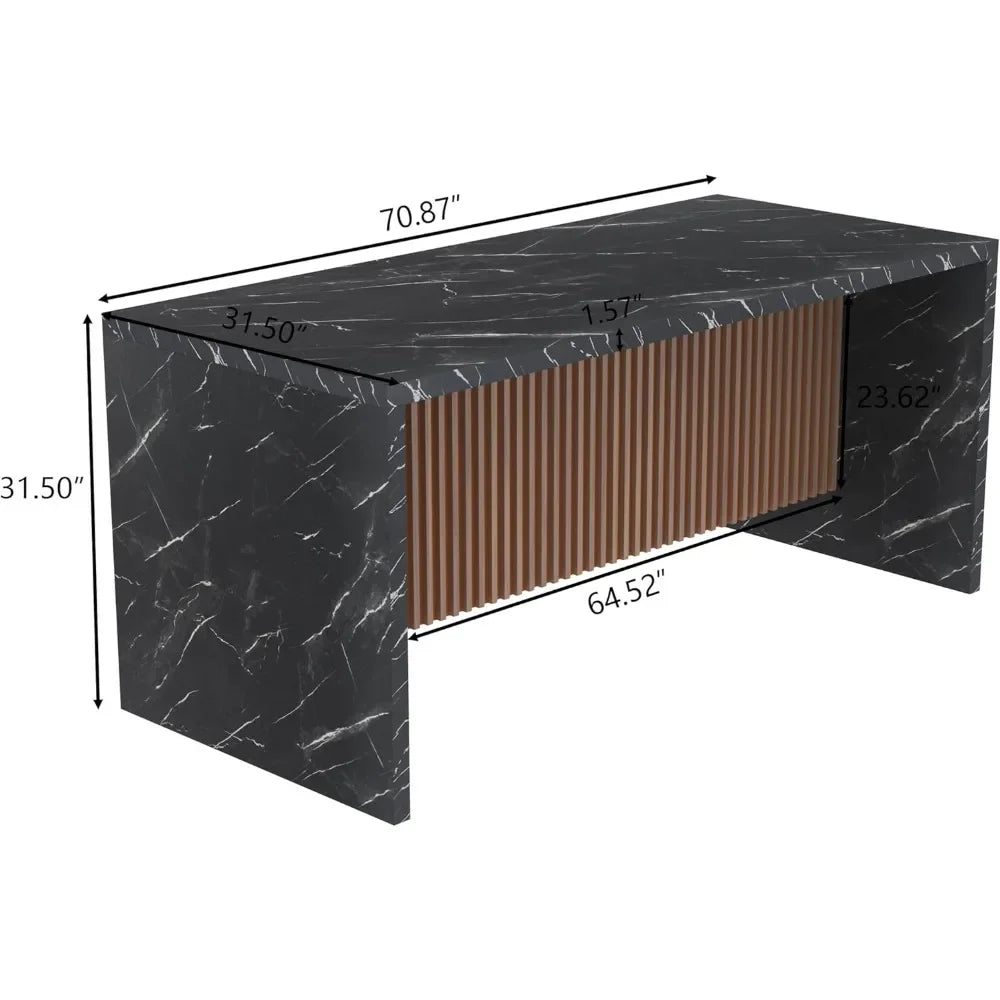 71 Inch Large Imitation Marble Dining Table, Island Table with Led Light, Modern Marble Stripe Kitchen Dining Table