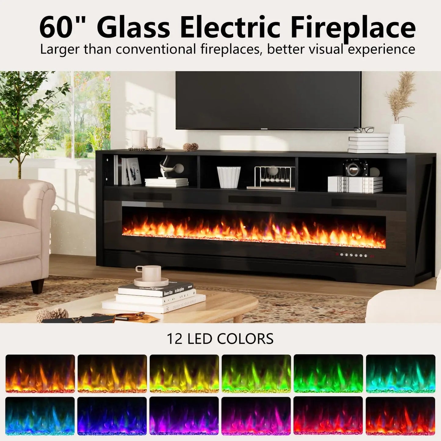 65" Fireplace TV Stand for Living Room, LED Entertainment Center for TVs Up to 75", Modern TV Stands with 60", Customized