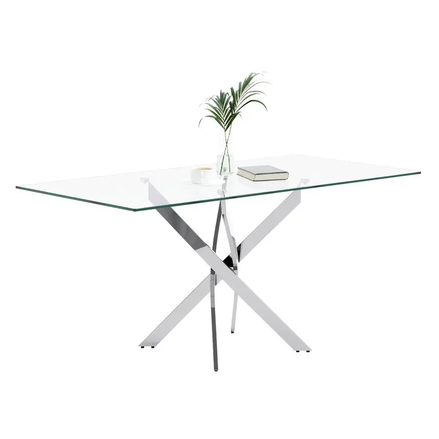Glass Dining Table with Chromed Legs, 47in Rectangular Kitchen Table for Kitchen Dining Room Home Office 47.24 27.55, White Sil