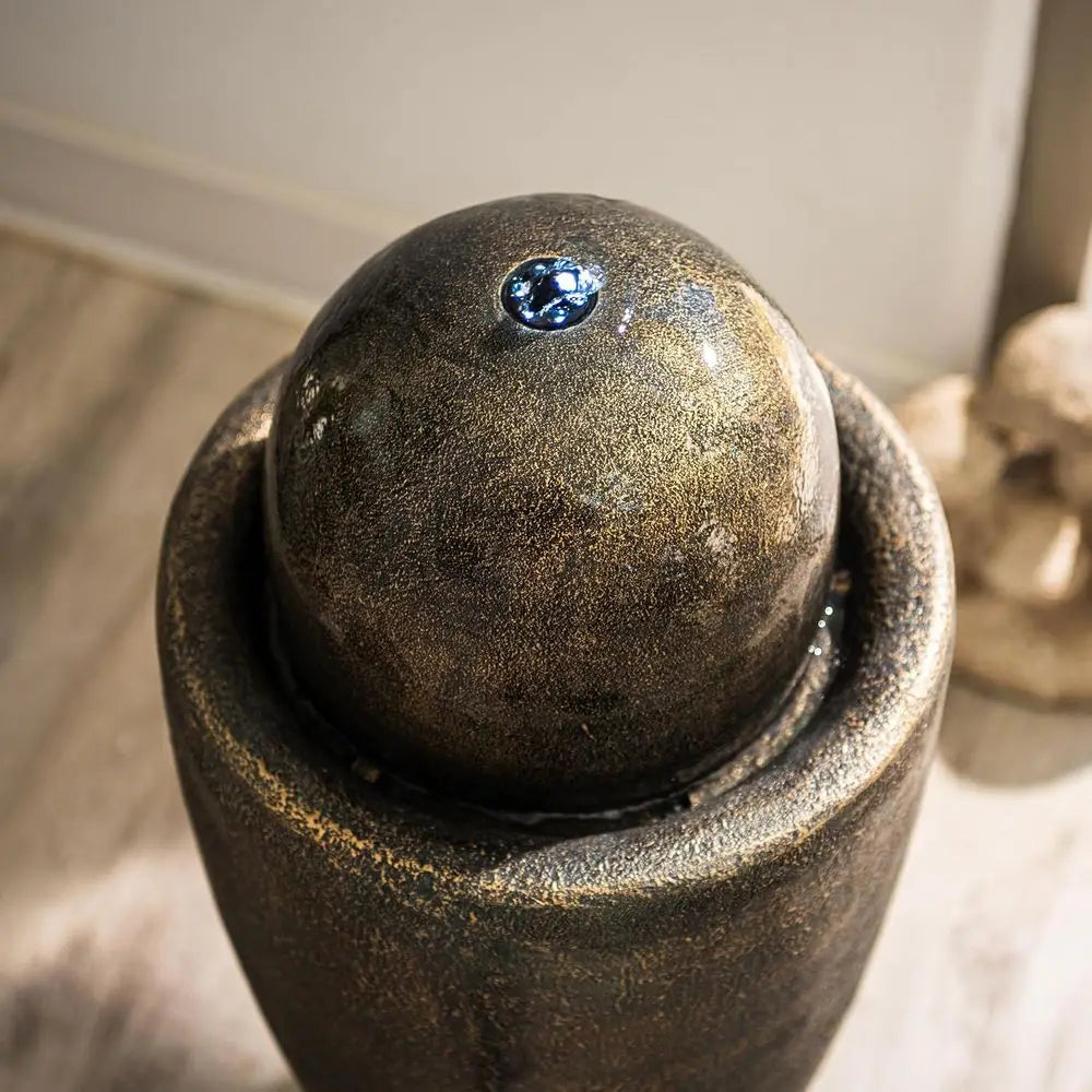 26" ern Sphere Water ountain with LED Light – Indoor Outdoor Stone Texture loor ountain, Zen Bubbling Ball Water eature or Garde