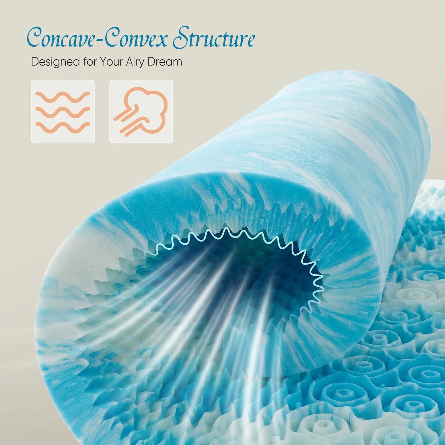 MCQ 5-Zone Memory Foam Mattress Topper 2 Inch Breathable Cooling Gel Infused Pressu Gel Cooling Mattress Soft Bed Topper