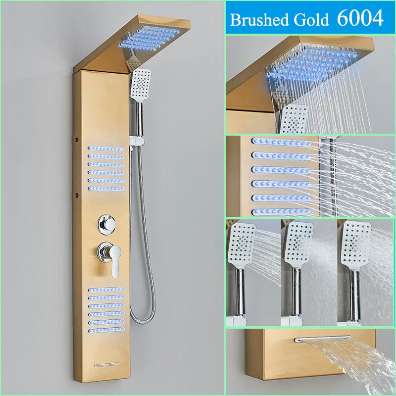 Nekjacg Black LED Shower Faucet Shower Panel & Column Bathroom Waterfall Rain Shower System Wall Mount Massage Spa Spout System