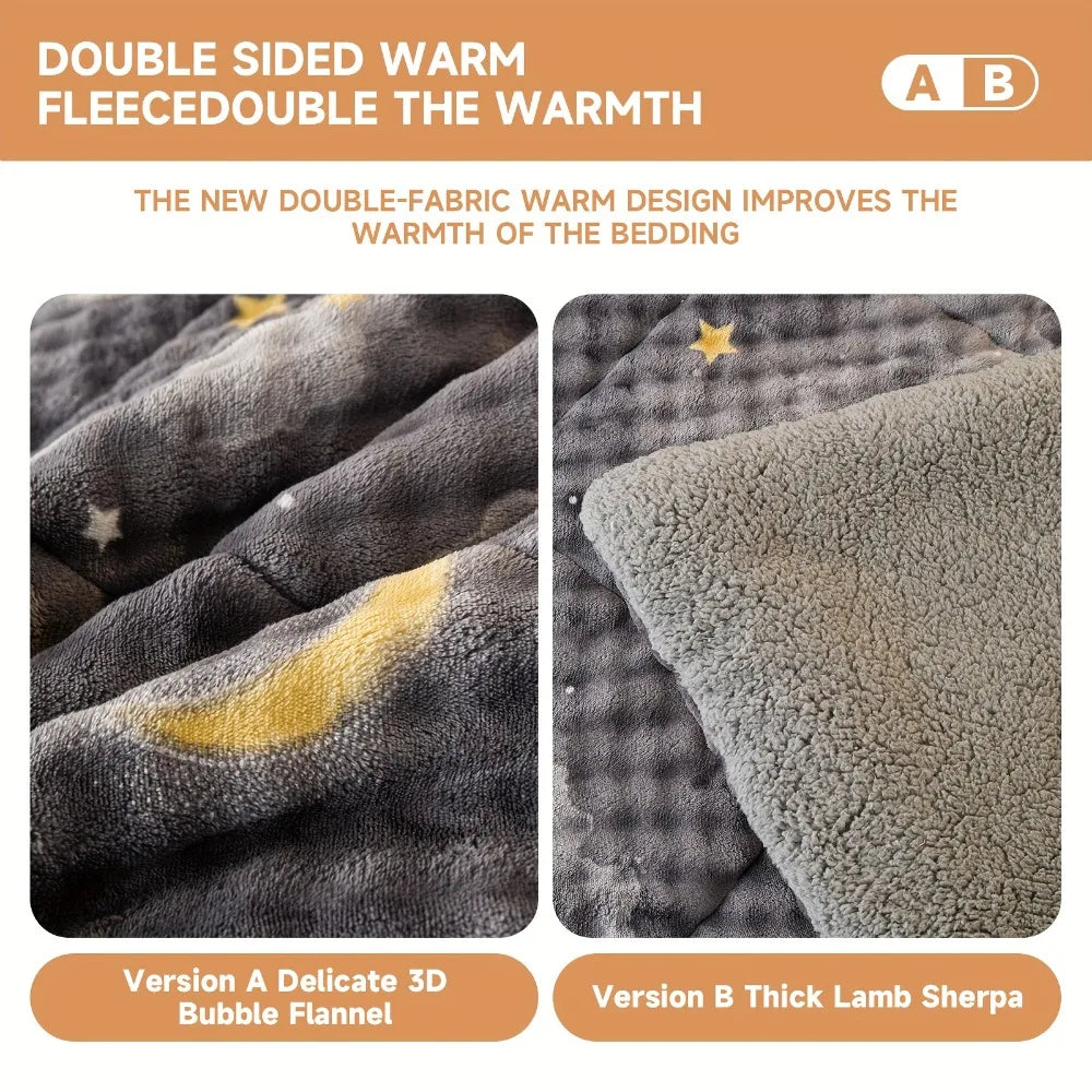 3-pc quilt set: all-season plush faux rabbit fur, Bohemian style. Perfect for bedroom/guest room & holiday gifts.