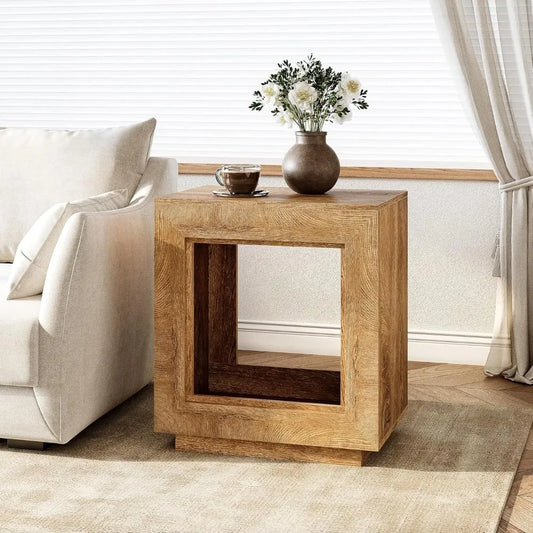 End Table, Wooden Square Side Table, Farmhouse Sofa Side Tables for Living Room, 2-Tier Table