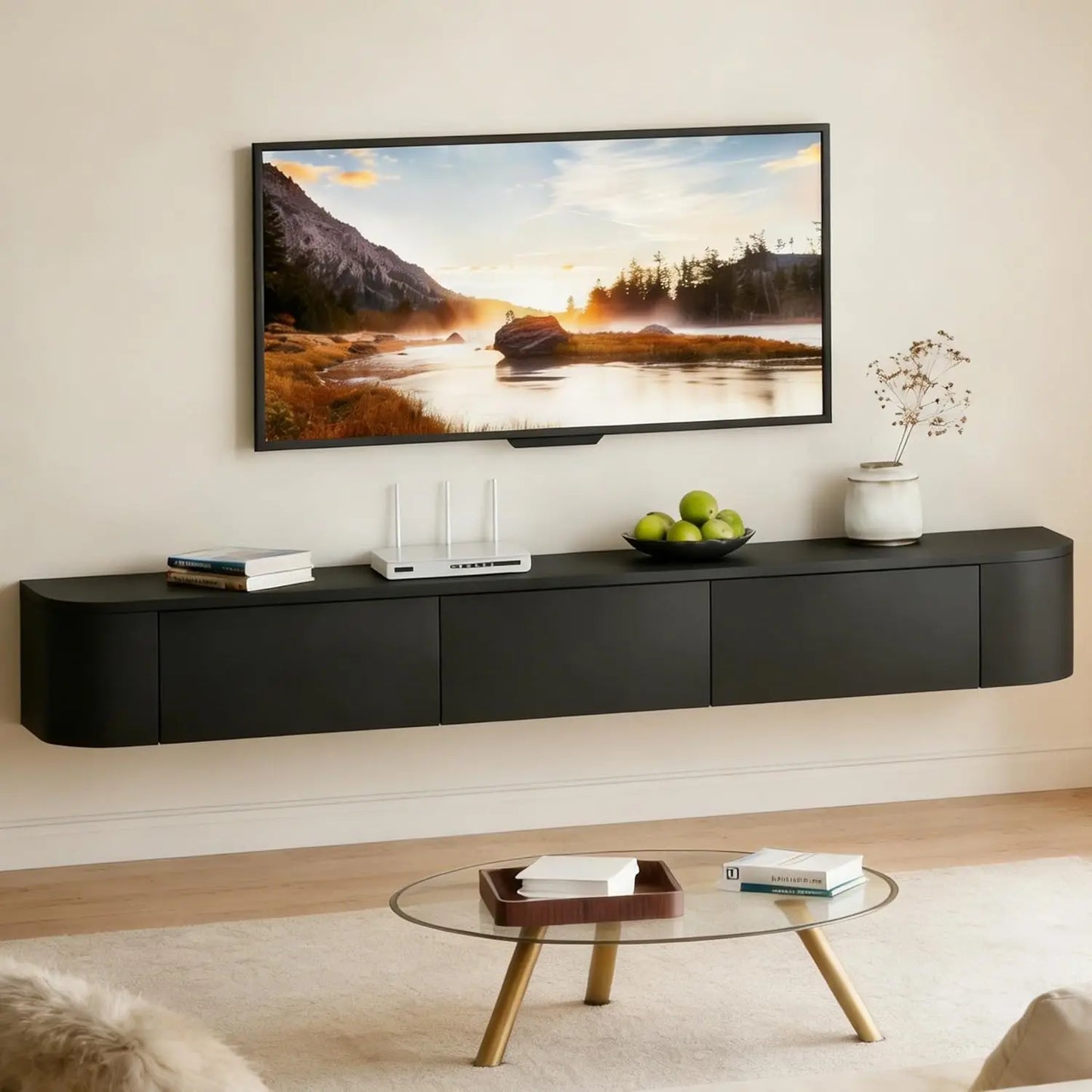 Floating Wall Mounted TV Stand Media Console Storage Cabinet Shelf Living Room Bedroom 70.9IN White,Customized
