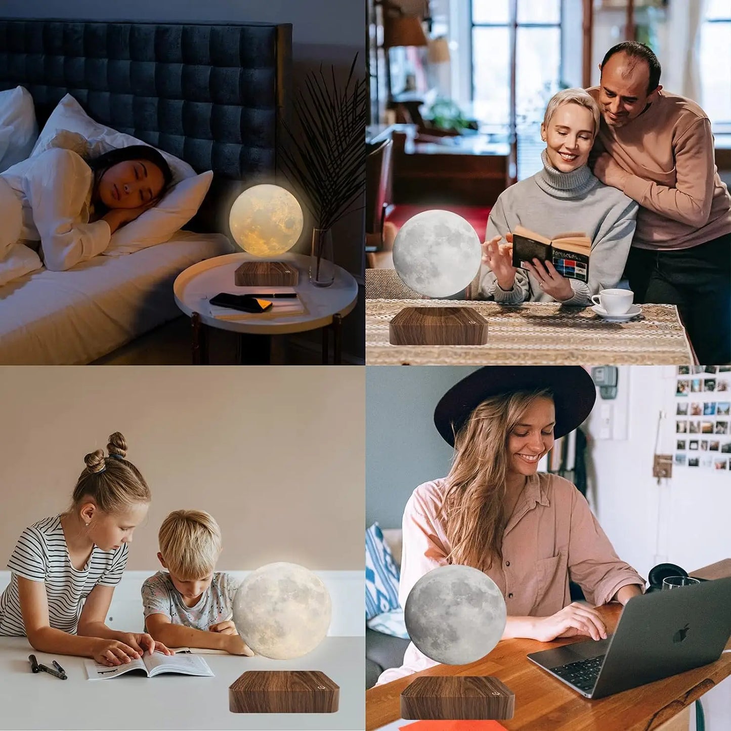 Magnetic Floating Rotating Moon Lamp with Wooden Base, 3 Color Temperature LED Night Lights of Print 3D for Unique Gifts,