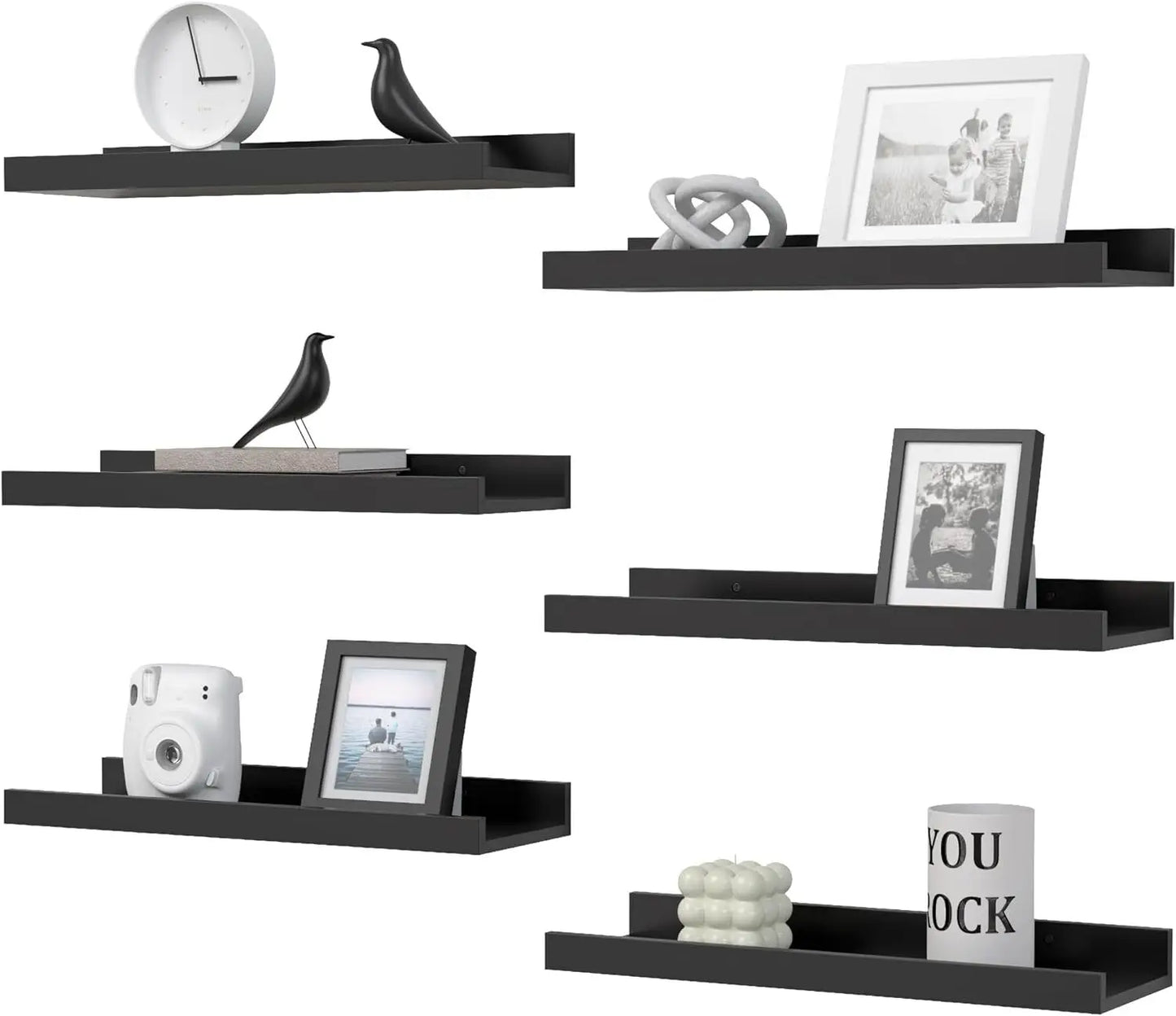 6 Pack Floating Wall Shelves Modern Display Shelves for Living Room Bedroom Home Decoration Minimalist Wall Mounted Storage
