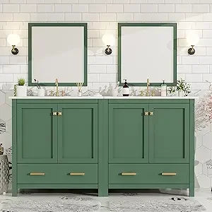 60" Bathroom Vanity with Double Sink, Solid Wood Bathroom Cabinet with 2 Drawers, Storage Racks & 2 Cabinets, Separate Two 30 In