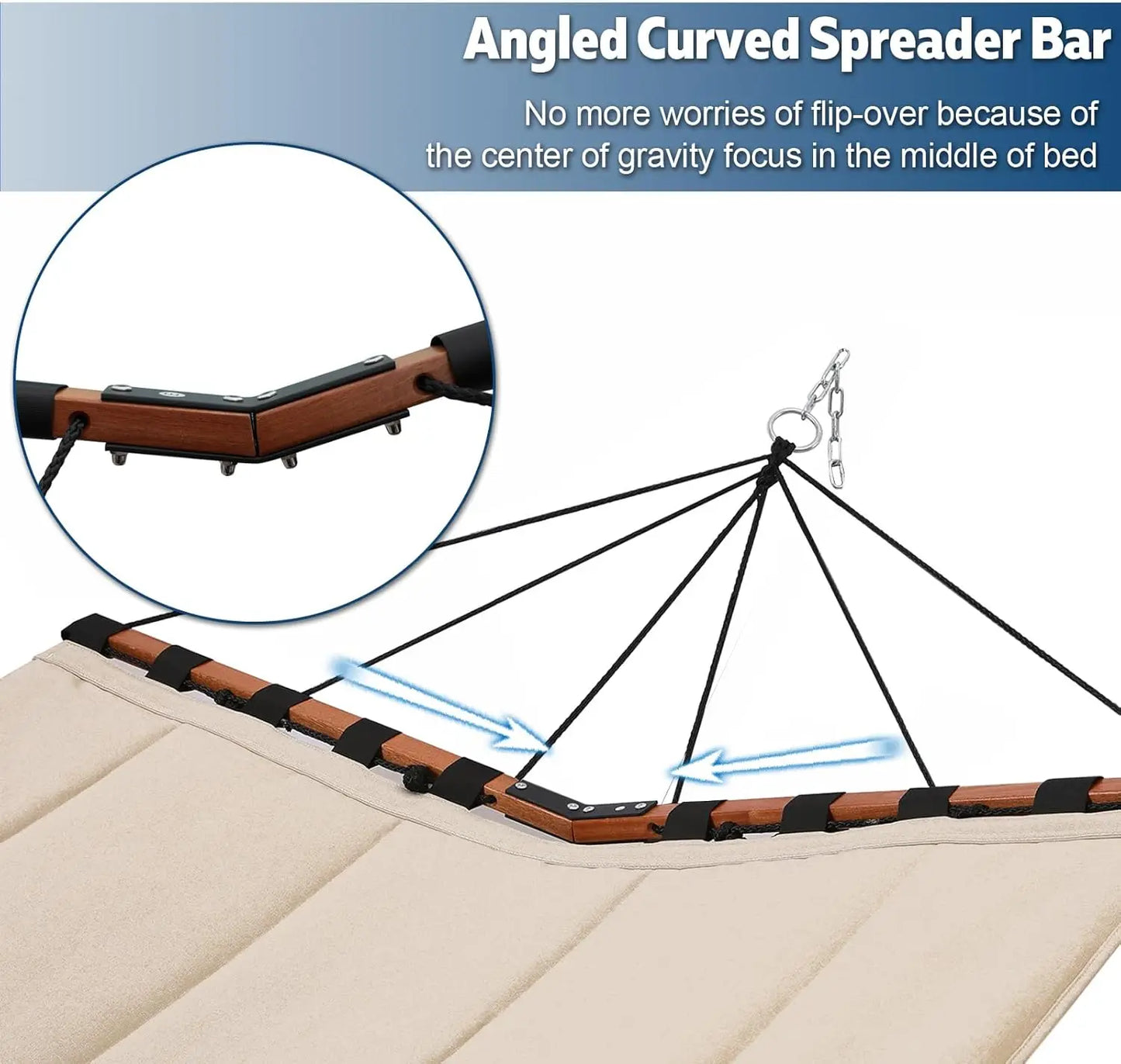 12FT 2-Person Large Hammock with V-Shaped Hardwood Spreader Bar, Nylon Rope for Outdoor Use - Beige