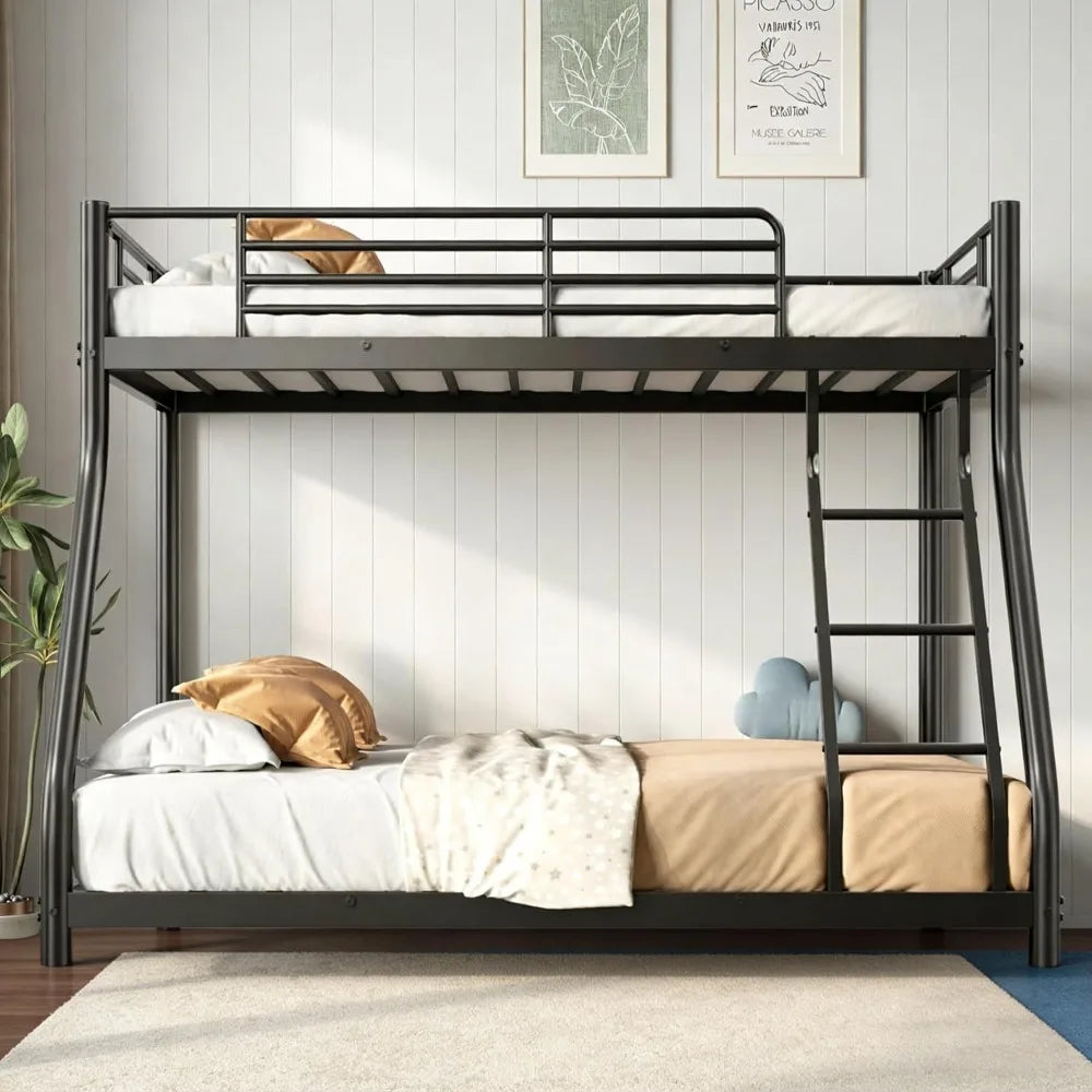 Bunk Beds Twin Over Full Size with Ladder and Guardrail, Heavy Duty Bunk Bed with Metal Slats Support, No Box, Customized