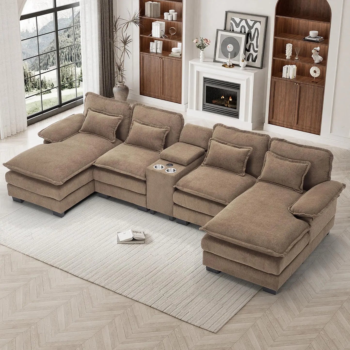 133" Oversized U Shaped Cloud Couch Modular Sectional Couches for Living Room Comfy Chenille Deep Seat Sofa Set, Customized