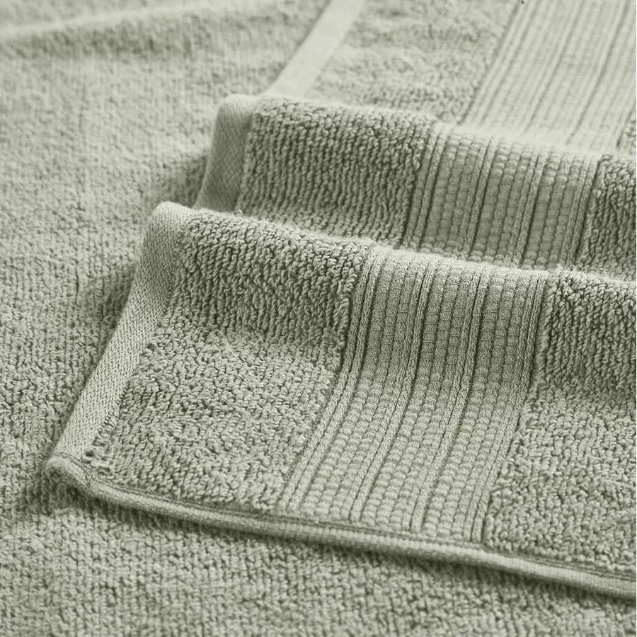 6 Piece Set, 2 Bath Towels, 2 Hand Towels, 2 Washcloths, Quick Dry White Contrast Reinhart Sage