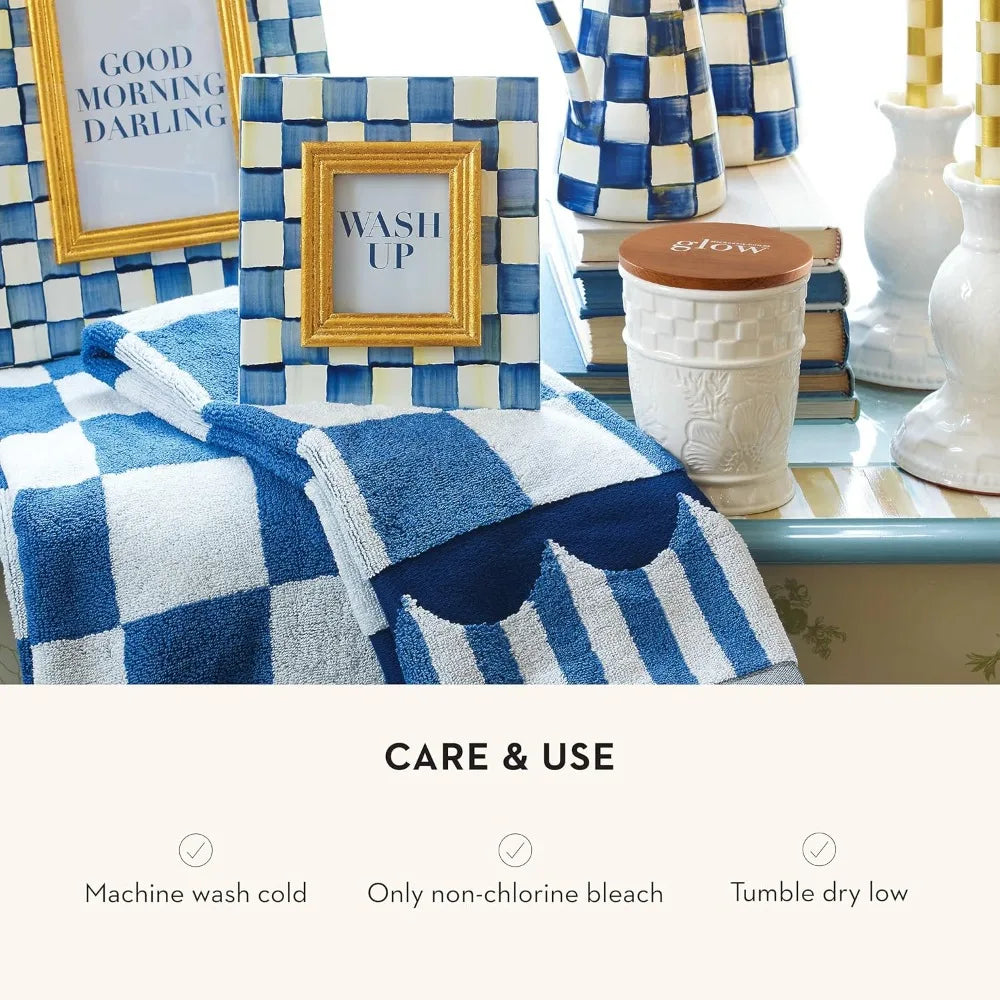 Bath Towel, Cute Decorative Bathroom Towel, Blue-and-White Royal Check