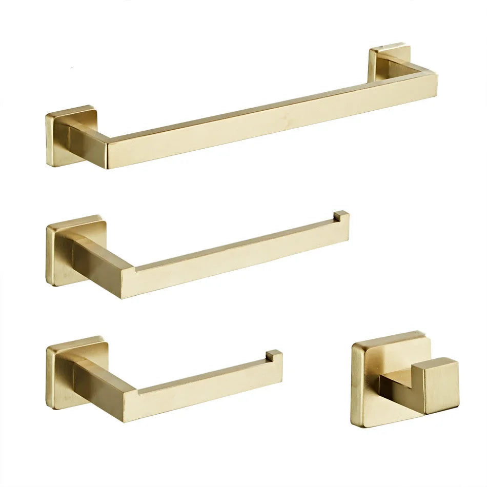 Brushed GoldBathroom Hardware Set Kit Accessories Wall Shelf Towel Bar Rack Rail Robe Hanger Toilet Brush Roll Paper Holder Dish