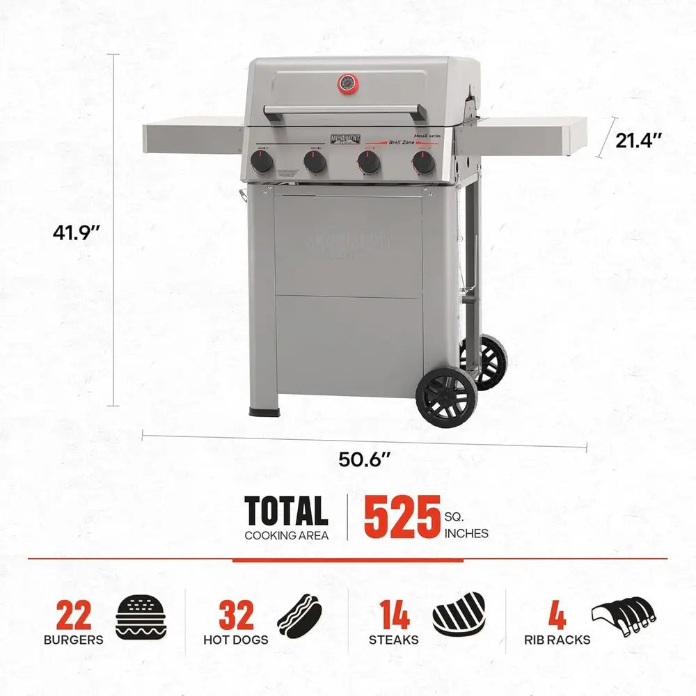 4 Burner Propane Gas Grill with d Broil Zone, StainlSteel Outdoor Mesa 2 Barbecue Grill, oldable Side Shelves, 500° in 5 Mins, A