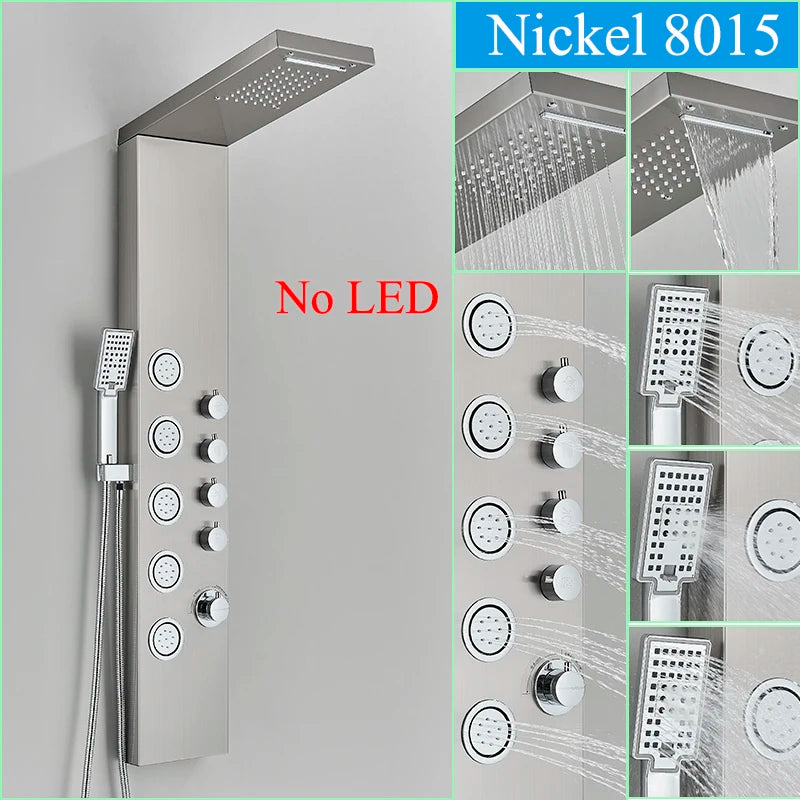 Nekjacg Black LED Shower Faucet Shower Panel & Column Bathroom Waterfall Rain Shower System Wall Mount Massage Spa Spout System