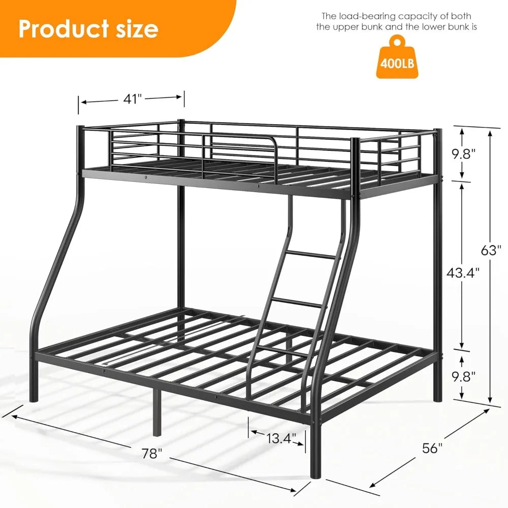 Bunk Beds Twin Over Full Size with Ladder and Guardrail, Heavy Duty Bunk Bed with Metal Slats Support, No Box, Customized