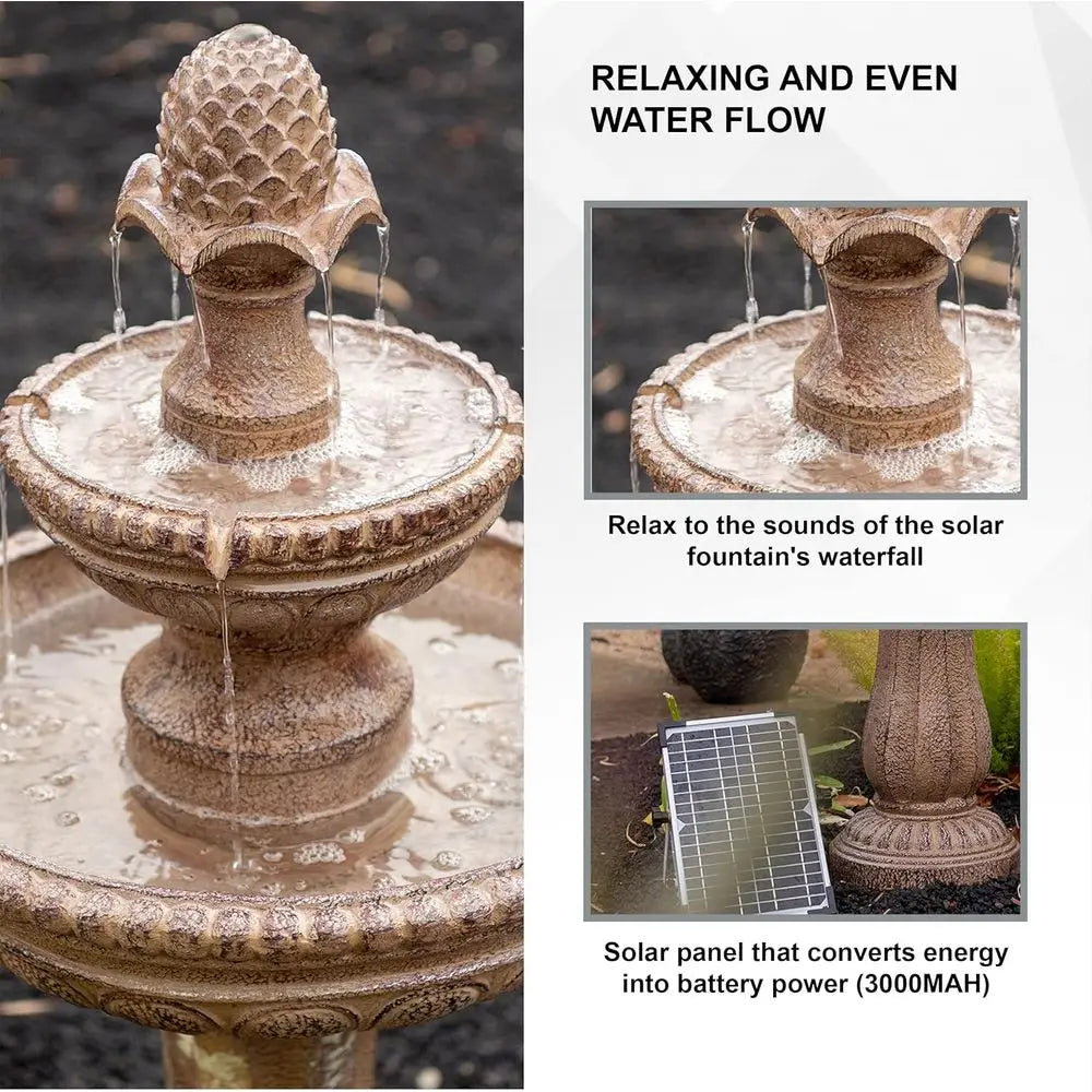 39" r Water ountain, 2-Tier Outdoor Sand Stone Resin with r Panel & Pump or Home Garden Yard Decor