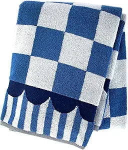 Bath Towel, Cute Decorative Bathroom Towel, Blue-and-White Royal Check