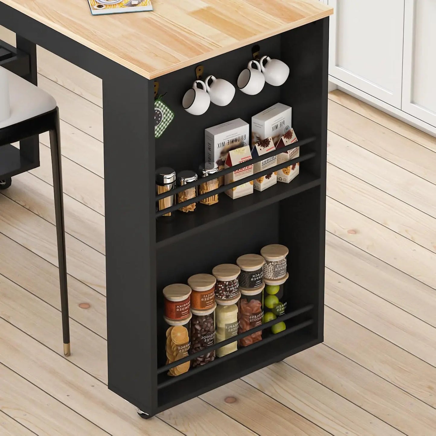 77.8'' Rolling Kitchen Island with Extendable Dining Table for 2-4, 2 in 1 Kitchen Islands Cart on Wheels, Storage Cabinet with