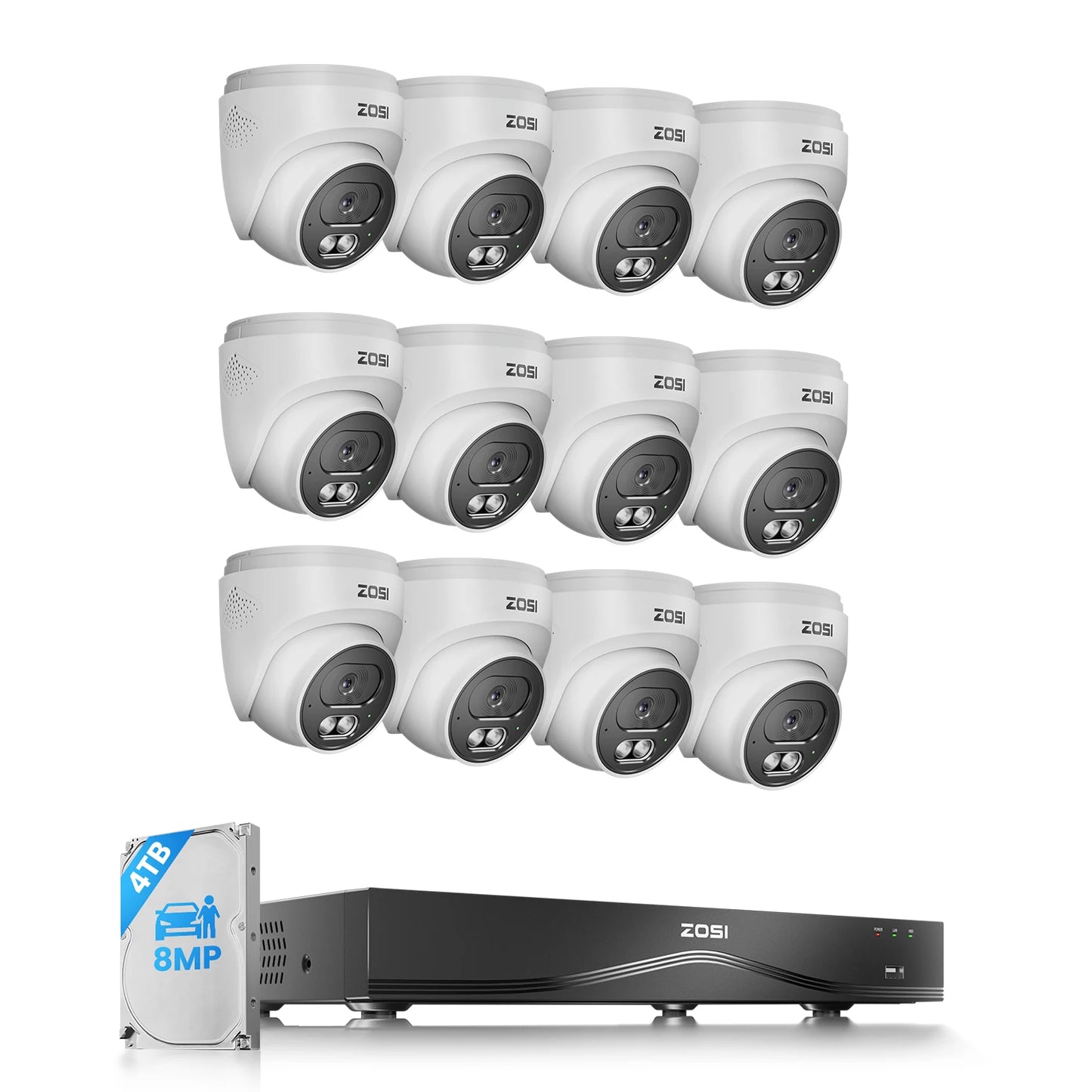 ZOSI 16CH 4K CCTV Cameras System 8MP Outdoor Indoor PoE Security Cameras 16Port 32-Channel NVR 4TB HDD Home Video Surveillance