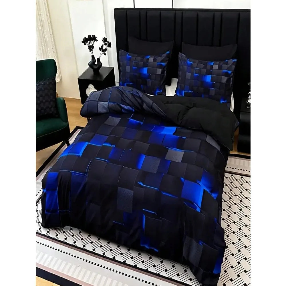 3 Piece Dark Tech Bedding Set All Seasons 1 Duvet Cover 2 Pillowcases Red Blue Orange Green