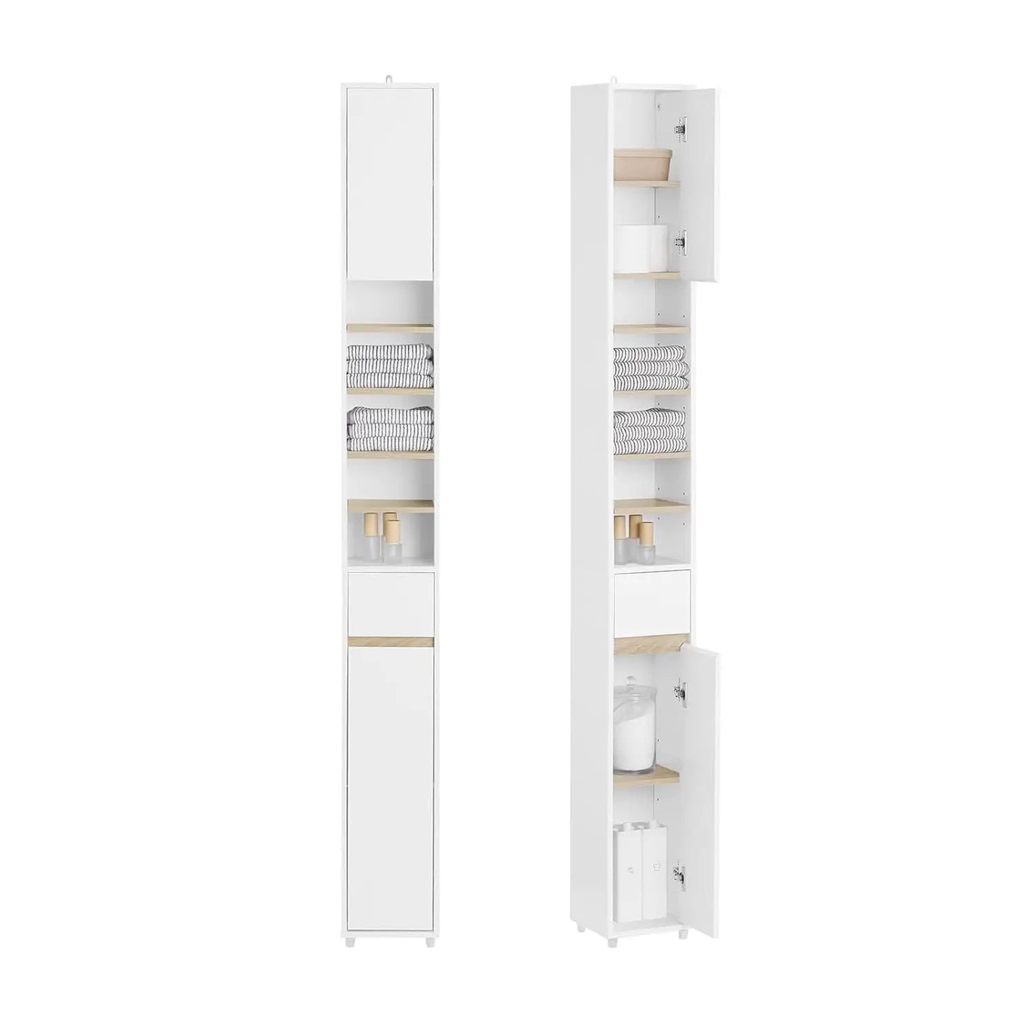 Narrow Bathroom Storage Cabinet Adjustable Shelves Anti-Tipping Tall Floor Cupboard Blue Customized
