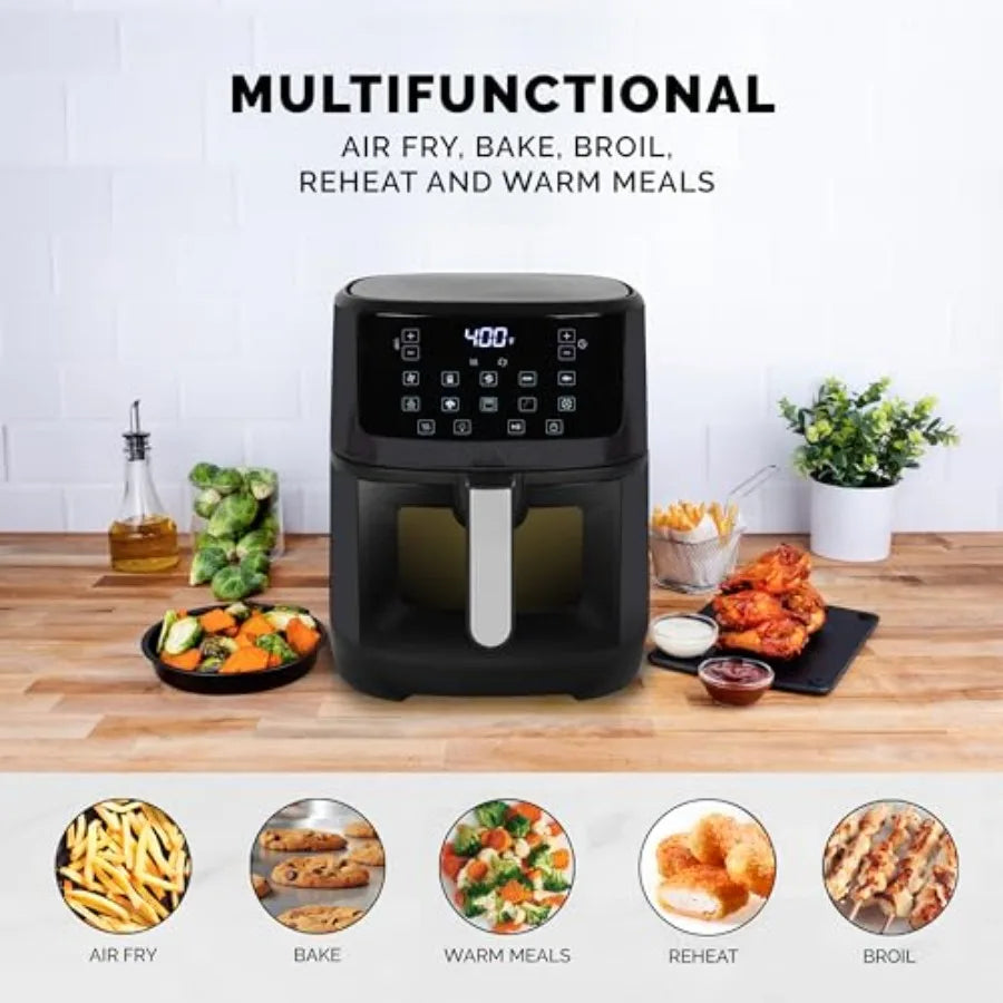 7 Quart Air Fryer with Touchscreen Controls 10 Cooking Presets in 12 Food Categories Large Illuminated View Window Nonstick Bas