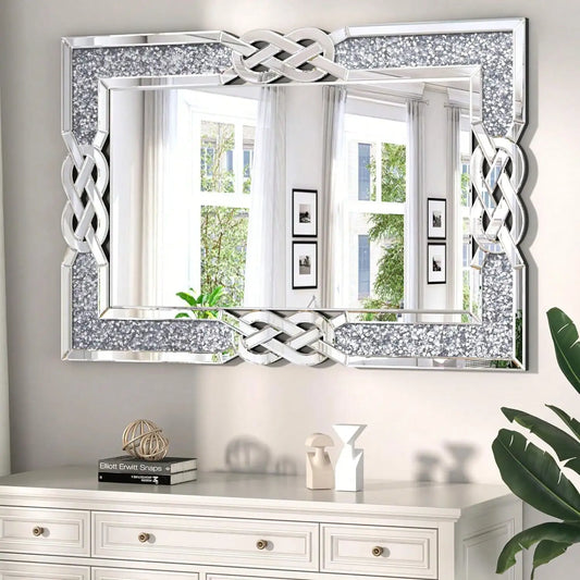 Sparkling Crystal Crush Diamond Accent Mirror for Wall Decorative Silver Mirrors