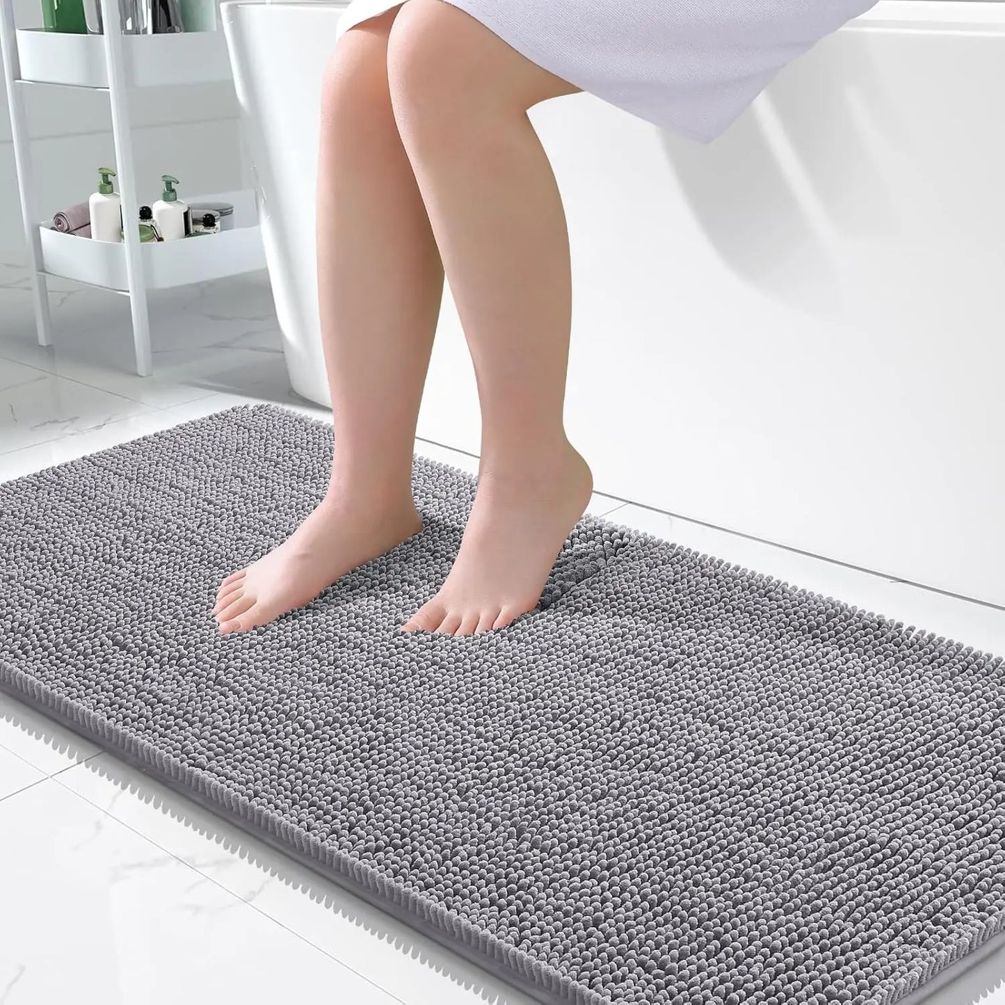 Soft Absorbent Chenille Bath Rugs 50x30, Quick Dry Rubber Backing, Machine Washable for Bathroom Floor and Shower