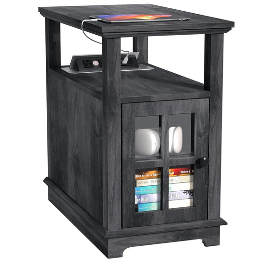 Storage End Table Side Table with Charging Station for Living Room Office, Customized