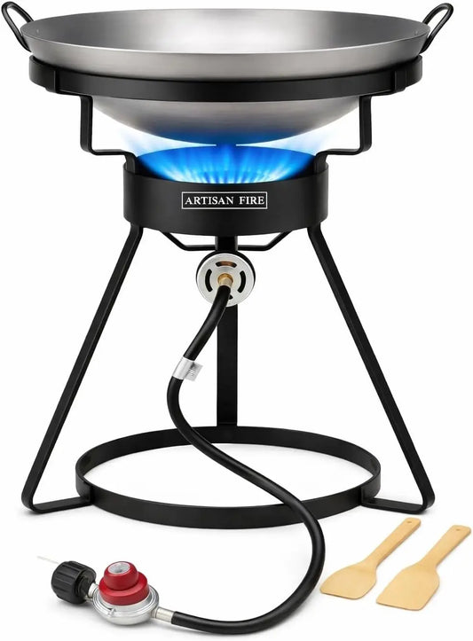 Outdoor Cooker Stove with Iron Wok, Propane Grill, 55,000 BTU High Pressure Burner for Backyard BBQ and Camping