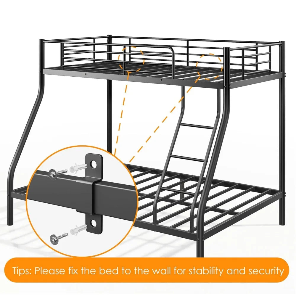Bunk Beds Twin Over Full Size with Ladder and Guardrail, Heavy Duty Bunk Bed with Metal Slats Support, No Box, Customized