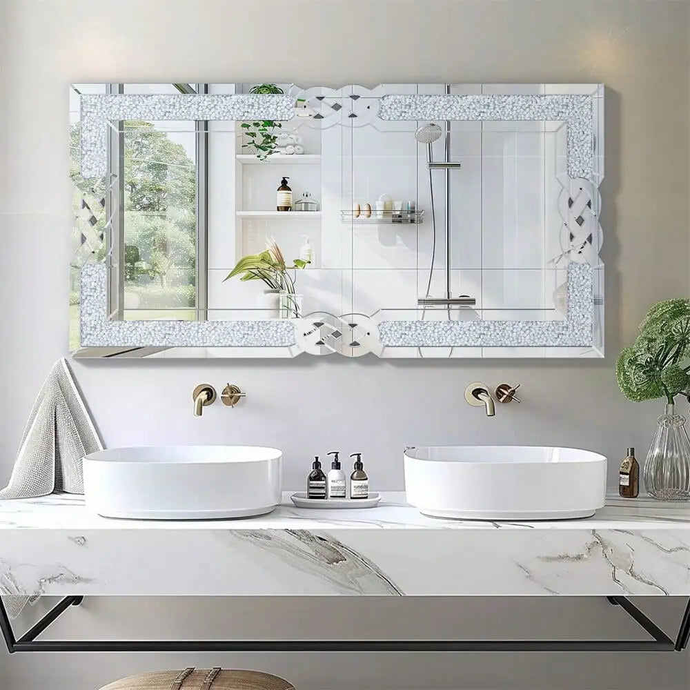 Sparkling Crystal Crush Diamond Accent Mirror for Wall Decorative Silver Mirrors