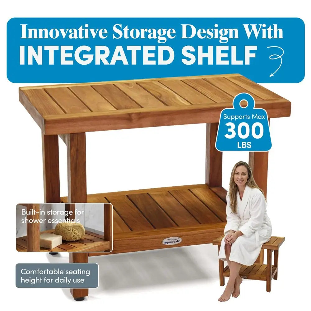 The Original 24 Spa Teak Shower Bench Shower Stool with Storage Shelf for Bathroom Durable Water Resistant Shower Chair Shaving