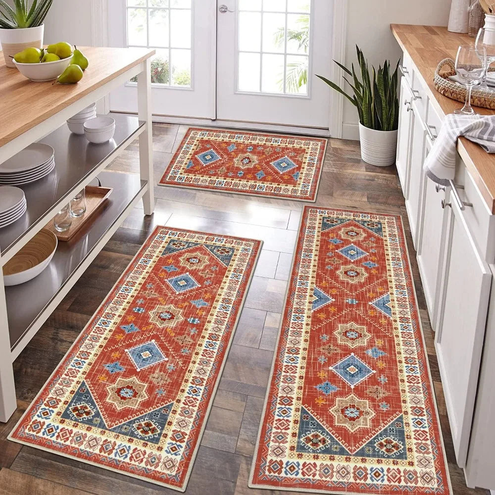 Kitchen rug set 3 pieces, washable kitchen mat, for thick floor kitchen floor mat, for hallway laundry holiday decoration