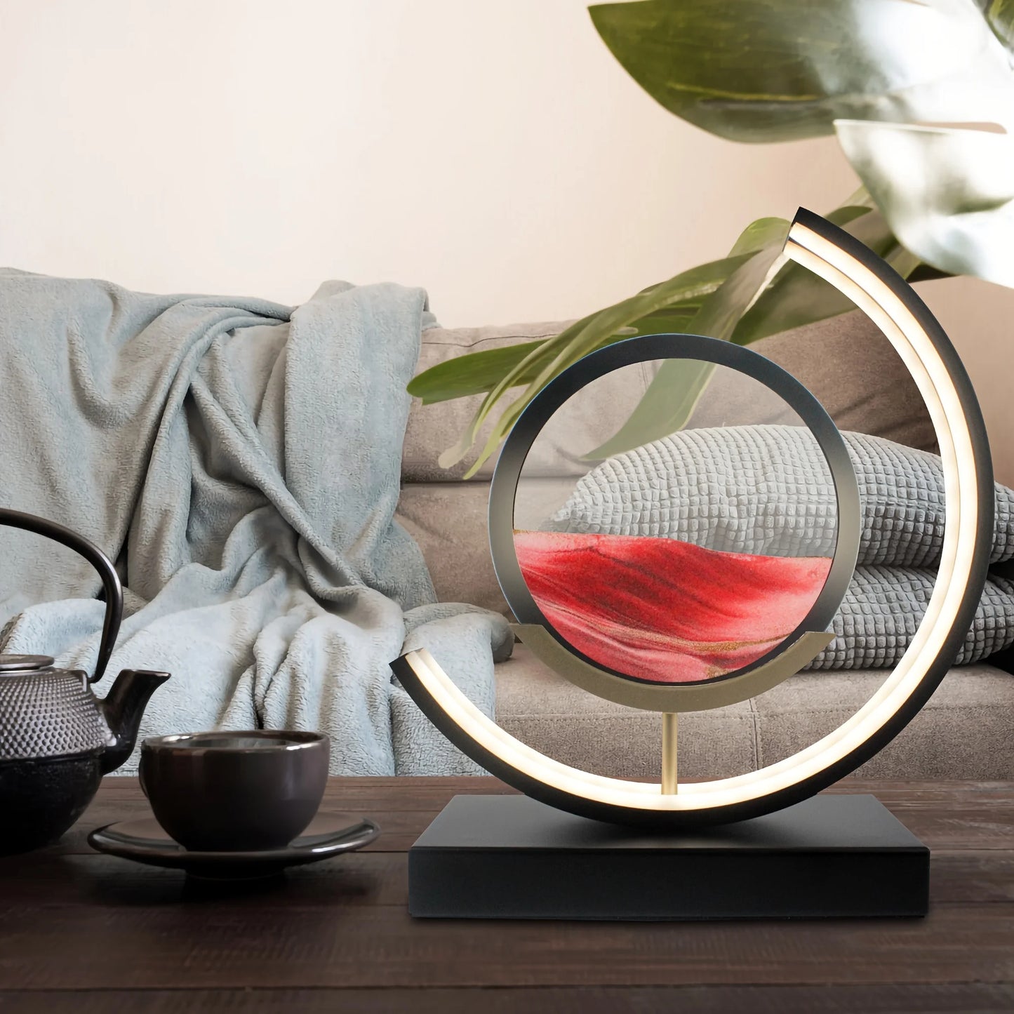 Moving Sand Art Picture In Motion, 3D Sand Lamp Round Sand Picture Lamp 3 Colors Sand Art Light With Stand Relaxing Desktop